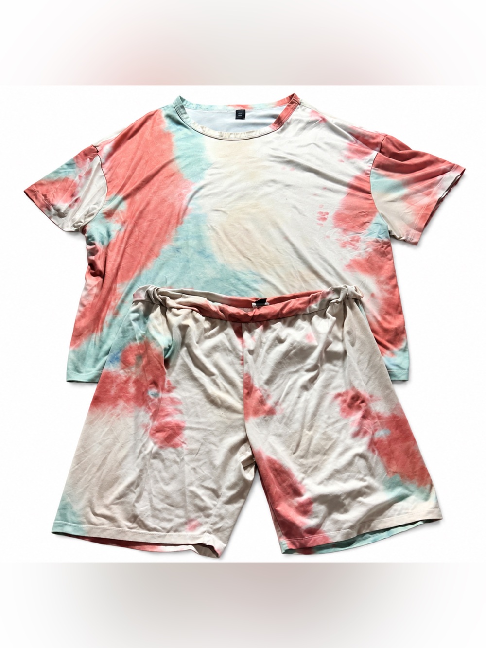 Tie-Dye Short Sleeve Set - Coral & Aqua